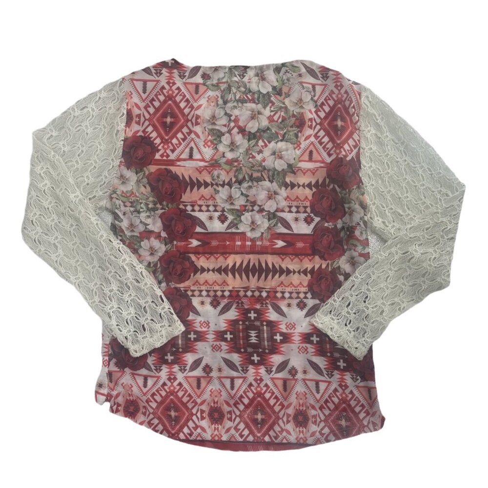 Capim Canela Boho Chic Long  Sleeve  in Laces Burgundy & Cream Size Large - Picture 4 of 5